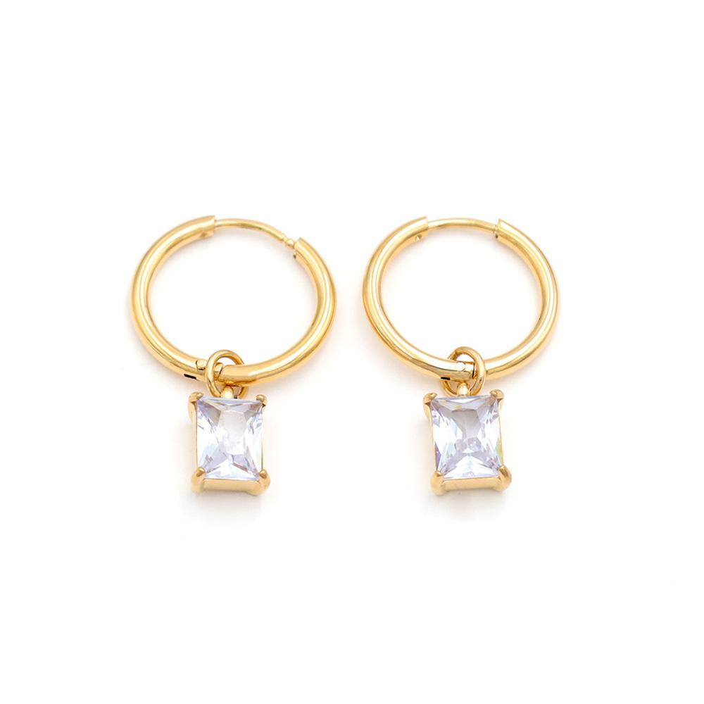 Wind Rectangular Zircon Earrings Women'S Niche Design Sense 18K Titanium Steel Premium Sense Earrings