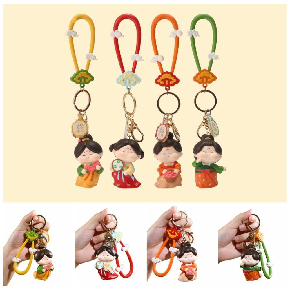 Flower Tang Dynasty Doll Pendant Resin Car Key Ring Creative Chinese Style Keychain Gifts