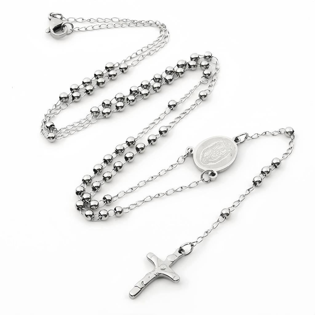 1pcs High Sense of Gold Fashion Stainless Steel Sweater Cross Beads Necklace Retro Pendant Light Luxury Niche Accessories