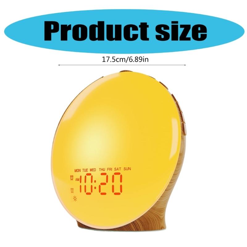 Sunrises Simulation Alarm Clock Wake Up Light with Adjustable Colorful Night Light Radio 2 Alarms Wood Grains Desk Clock