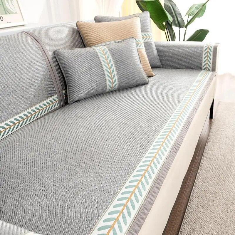 Summer Mosquito Repellent Cold Mat Sofa Cushion Cover Ice Silk Anti Slip Sofa Cover Fabric Cushion Living Room Sofa Decor