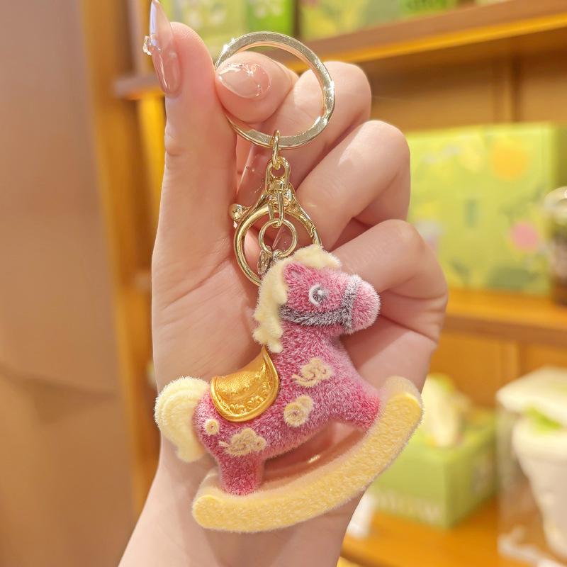 Exquisite 2026 Golden Flocked Horse Rocking Keychain: Perfect Gift or Backpack Pendant