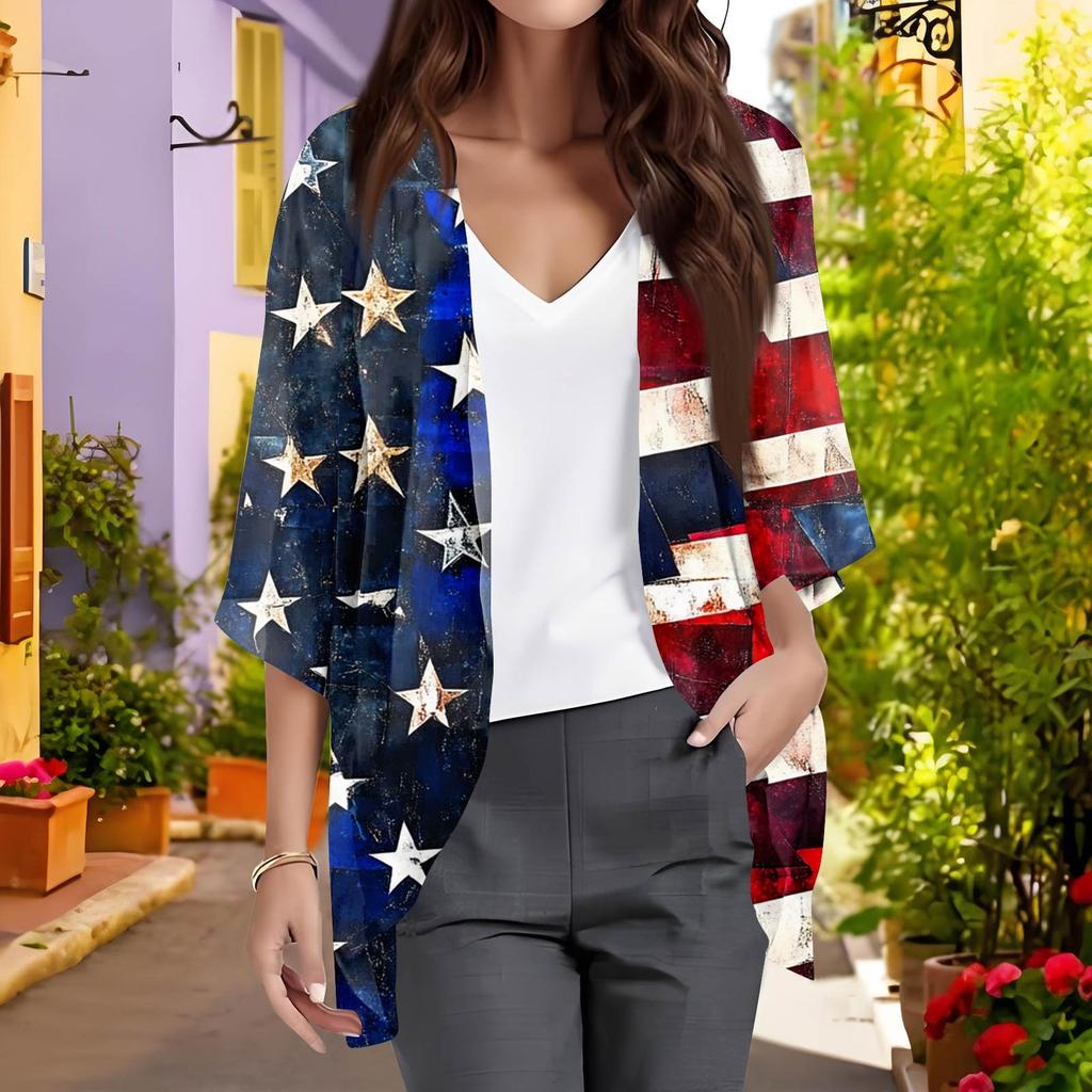 Ladies Fashion Loose Casual Print Beach Holiday   Sleeve Chiffon Cardigan