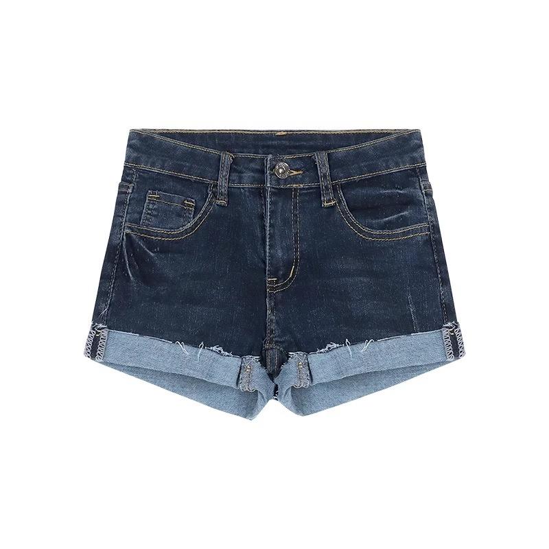 Women s 2025 Spring Light Blue Vintage Rivet Low-Waist Wide-Hip Slimming Denim Shorts Medium