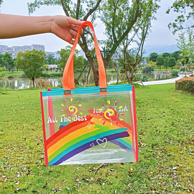 Regenbogen Clear PVC Tragetasche für Damen - Kleidung, Einkaufen, Souvenir, DIY, Festival, Kindergarten Geschenk
