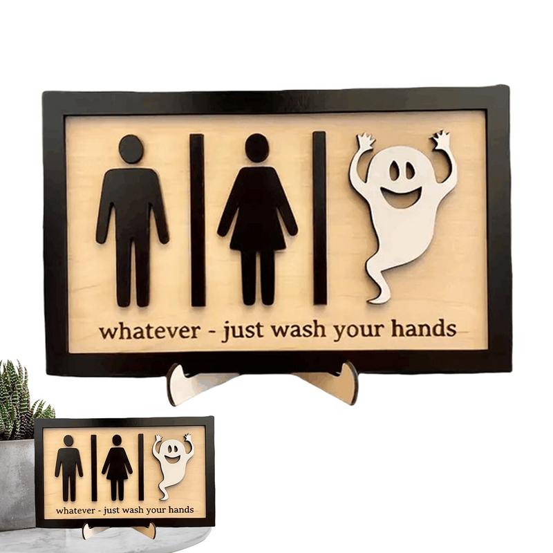 Halloween Wooden Restroom Doorplate Sign Artistic Doorplate Decoration for Home Holiday Party Restroom Decoration