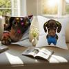 Cute Dachshund Dog Cushion Cover Inches Farmhouse Decor Home Throw Pillow Covers For Couch Decorations
