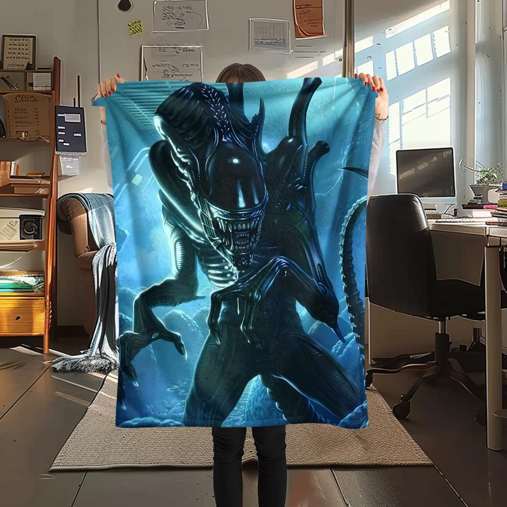 1PC Alien Print Flannel Blanket, High Quality All Seasons, Home Decor, Warmth and Comfort, Perfect for Christmas Gifts