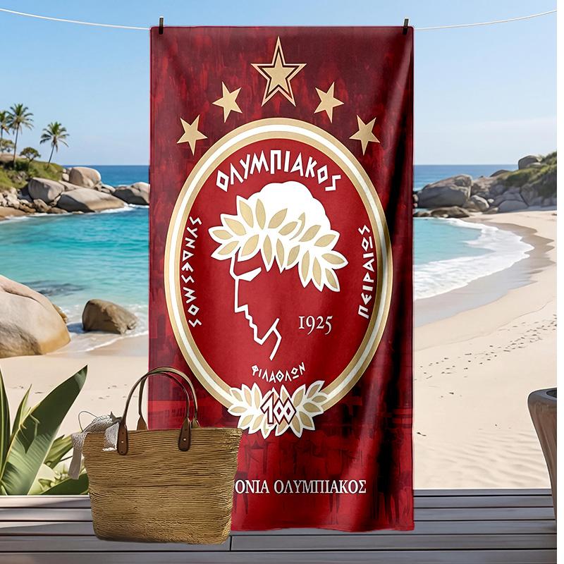 Olympiacos FC Bedrucktes Strandtuch Schnelltrocknend Weiches Handtuch Tragbare Große Rechteckige Stranddecke für Reisen Schwimmbad