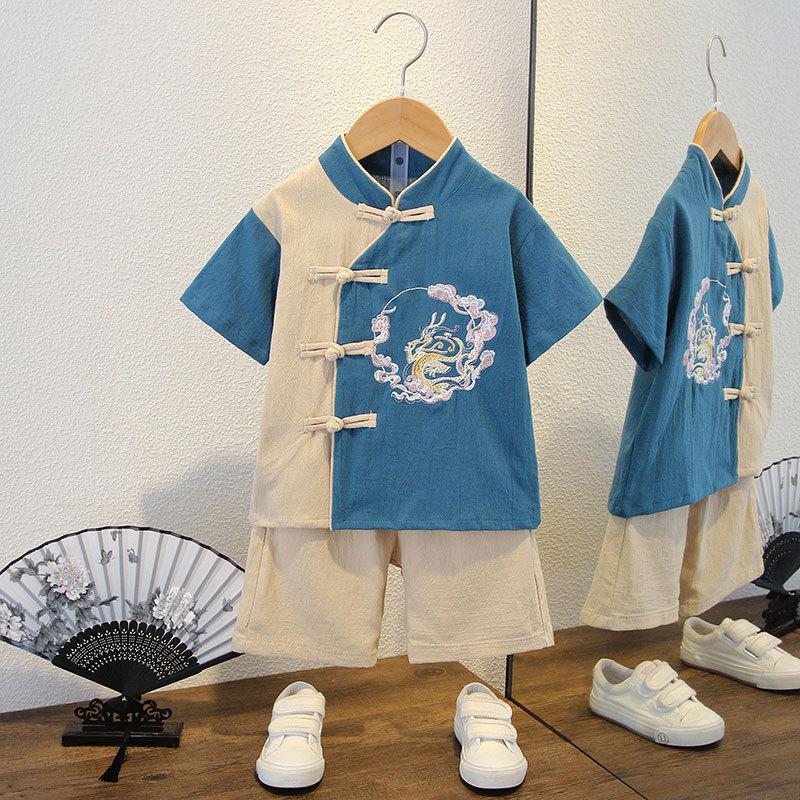 Boys Hanbok Suit Children's Summer Baby Short-sleeved Two-piece Flying Dragon Suit Small Fresh Chinese Style Children's Clothing