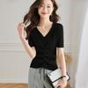 Srcr Women's Faux Two-Piece Silk Blend Short Sleeve Knit Top