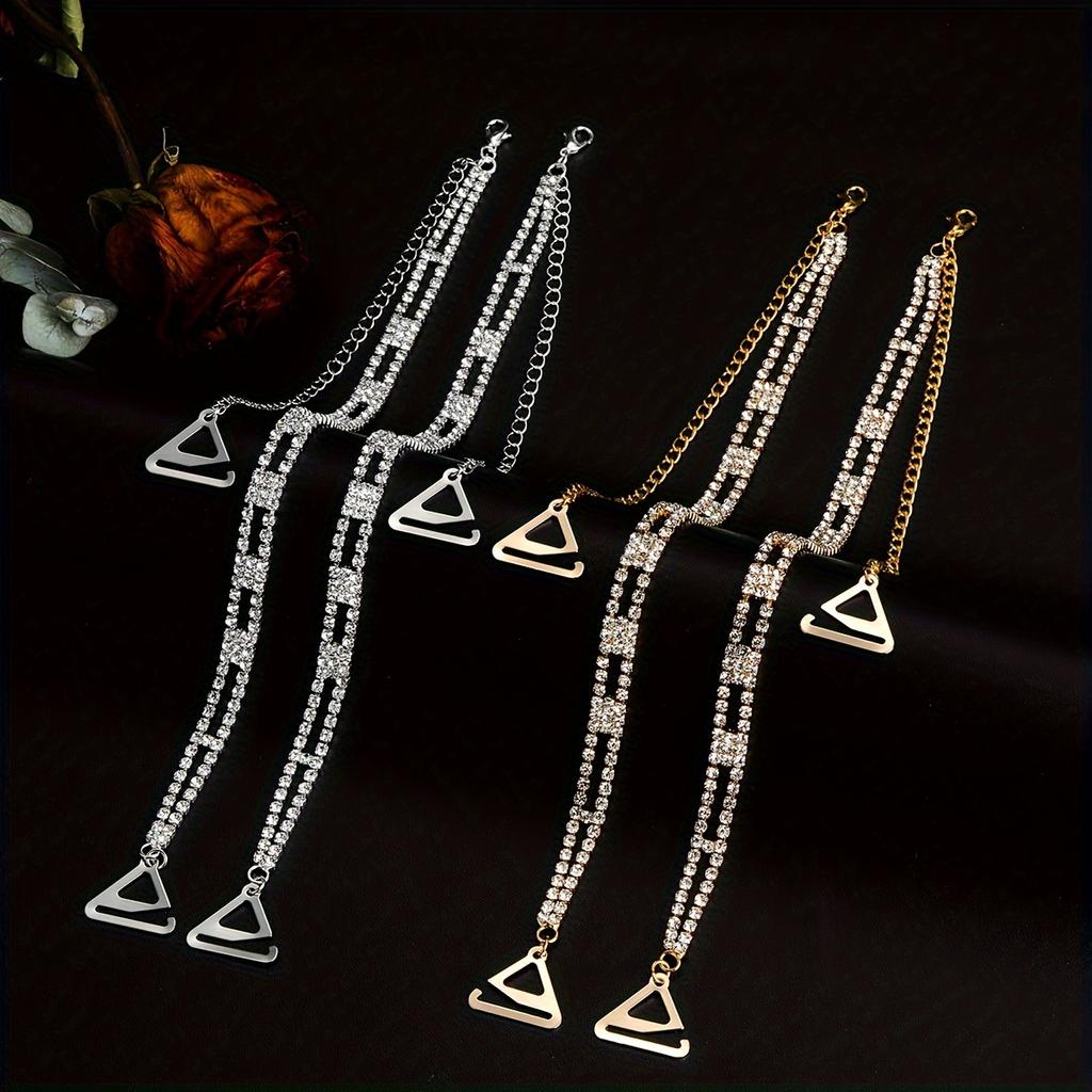 2PCS Rhinestone Metal Bra Strap,SparklingCrystalShoulder Strap, ConvertibleStrapless Accessory, Body Chain for One Shoulder Gift