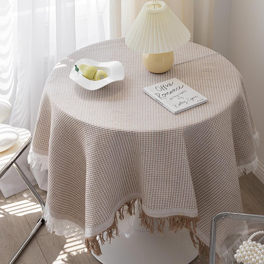 Plaid Cotton Linen Round Nordic TasselsTablecloth Wedding Hotel Banquet Cloth Table Cover Dining Room Wedding PartyDecoration