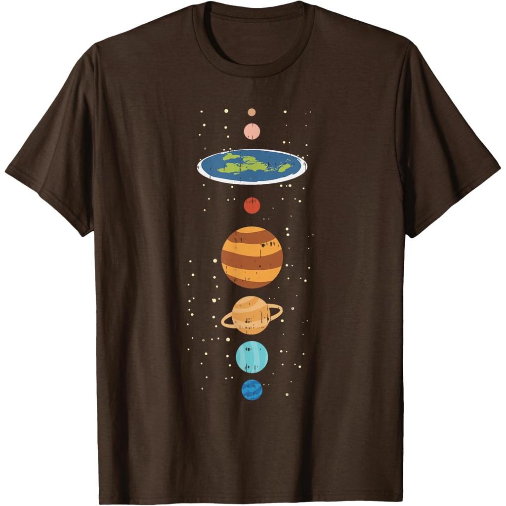 Flat Earth Planets Conspiracy Theory Funny Graphic T-Shirt Casual Cotton Tee