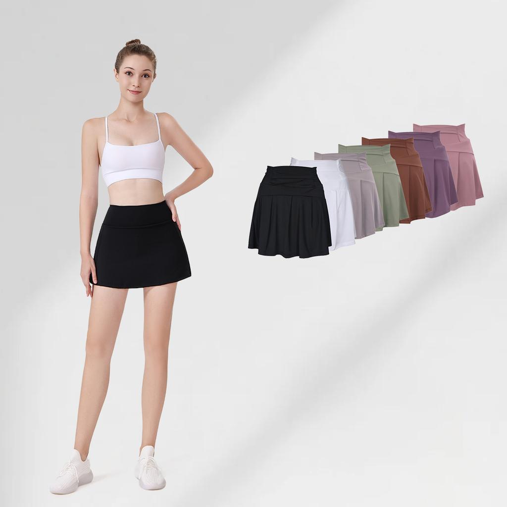 () Sports Tennis Skirt Women'S Anti-Light Fitness Skirt Fake Two-Piece Yoga Quick-Drying Pleated Skirt Shorts