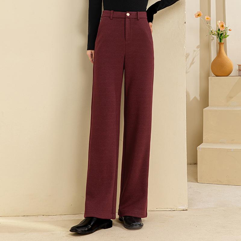Wool wide-leg pants for women, new autumn and winter high-waisted herringbone loose straight-leg fleece-lined casual pants