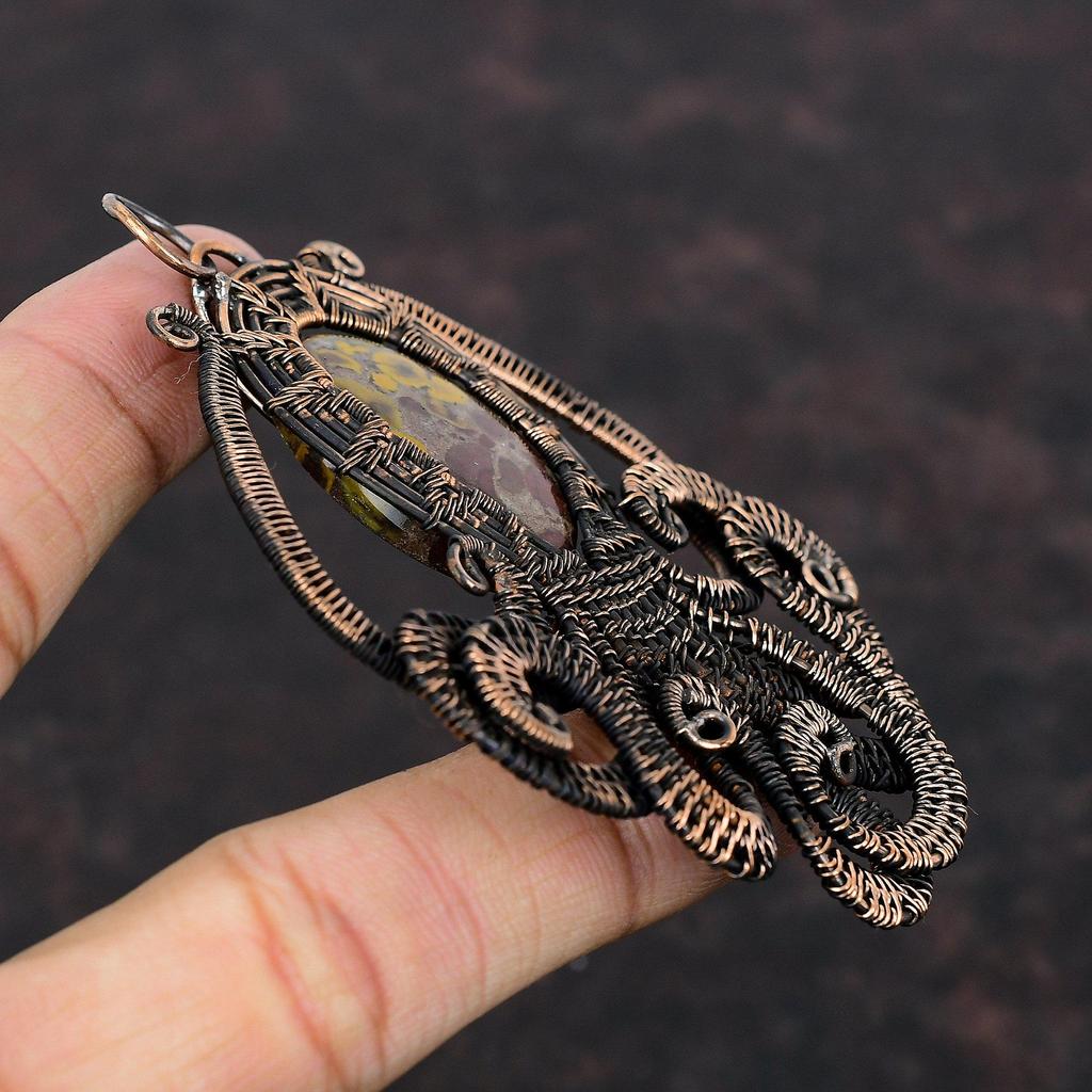 Fruit Jasper Pendant Copper Wire Wrapped Gemstone Pendant Copper Jewelry Handmade Pendant Wire Wrapped Jewelry Gift For Her Octopus Pendant