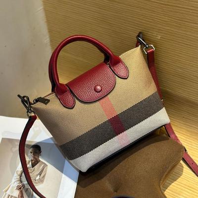 Cowhide Niche Versatile Women's Bag Shoulder Messenger Bag Simple and Fashionable Plaid Women's Bag Small Shell Bag