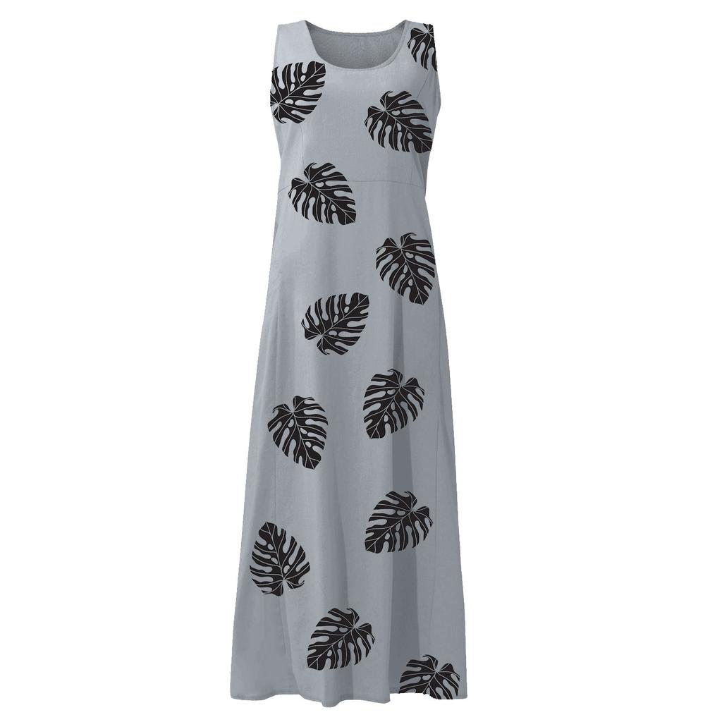 Women's Fashion Casual Colour Sleeveless Cotton Linen Pocket Dress