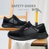 Men's Summer Steel Toe Safety Shoes Anti-Crush And Piercing Breathable Lightweight Outdoor Pure Black Work Shoes