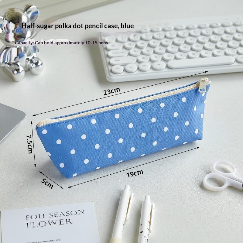 Portable Polka Dot Design Pencil Case Zipper Closure Large Capacity Student Stationery Bag Organizers