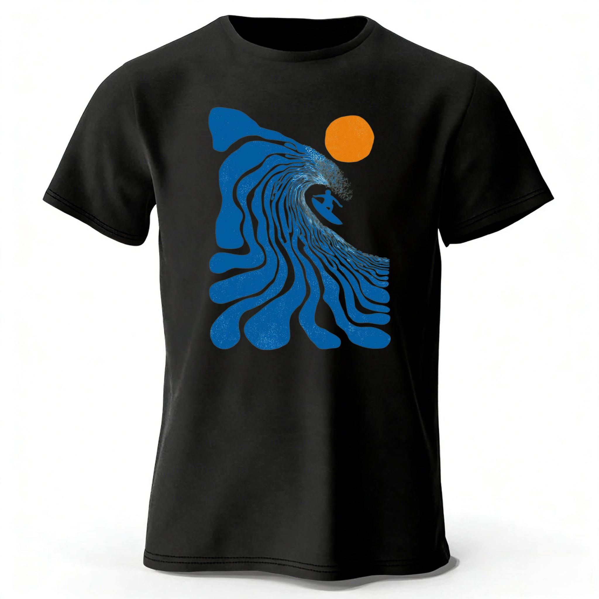 

Summer Art Style Surfing Pure Cotton Short Sleeved Mens Daily Wear Plus Size Soft and Comfortable Travel Street Sports Tshirt S