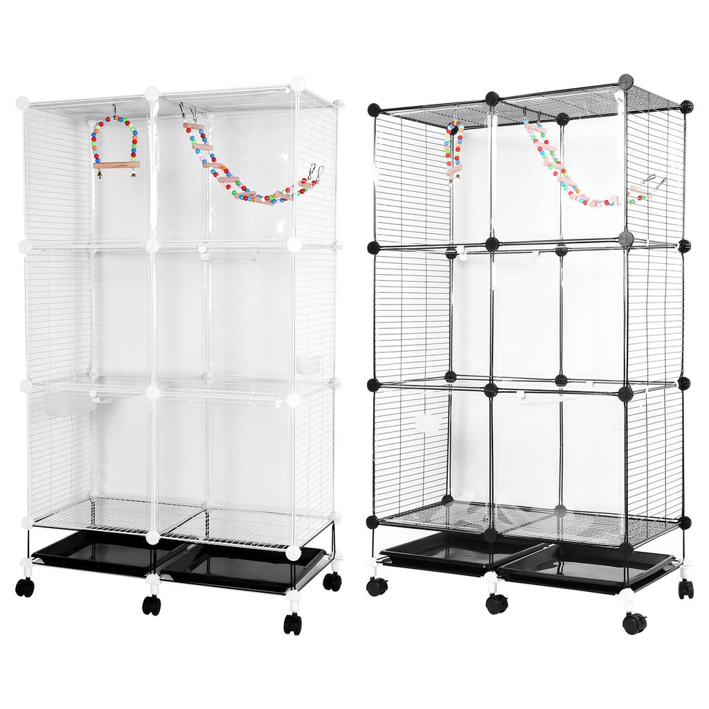 Metal Parrot Cage Universal Wheel with Stand Tray Swing Ladder Wide Birdcage Big Bird House for Canary Cockatiel Budgie Parakeet