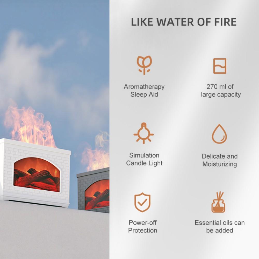 Fireplace Flame Night Lights with Air Humidifier Colourful Flame LED Light USB Essential Oil Aromatherapy Diffuser Creative Gift