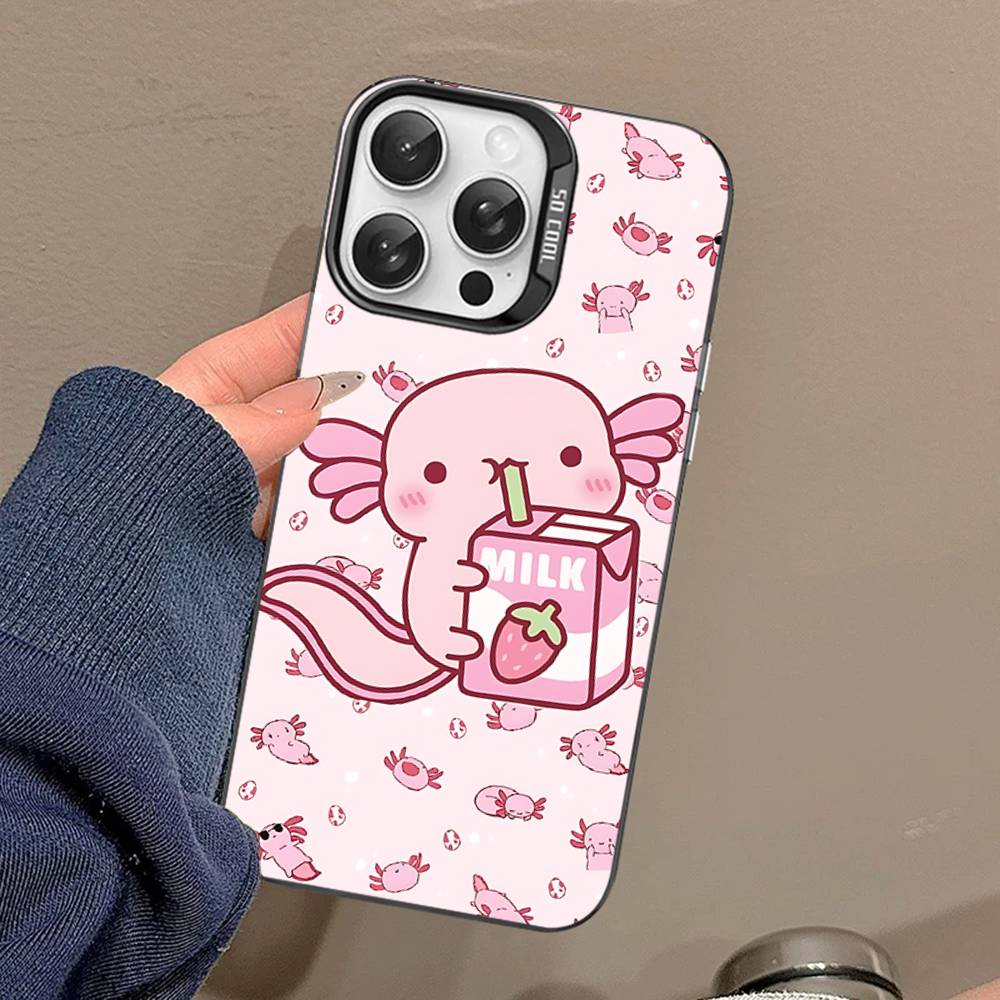 Cartoon Axolotl Süße Handyhülle Für IPhone 17 16 15 14 13 Pro 12 11 Pro Max PLUS Farbe Rückseite