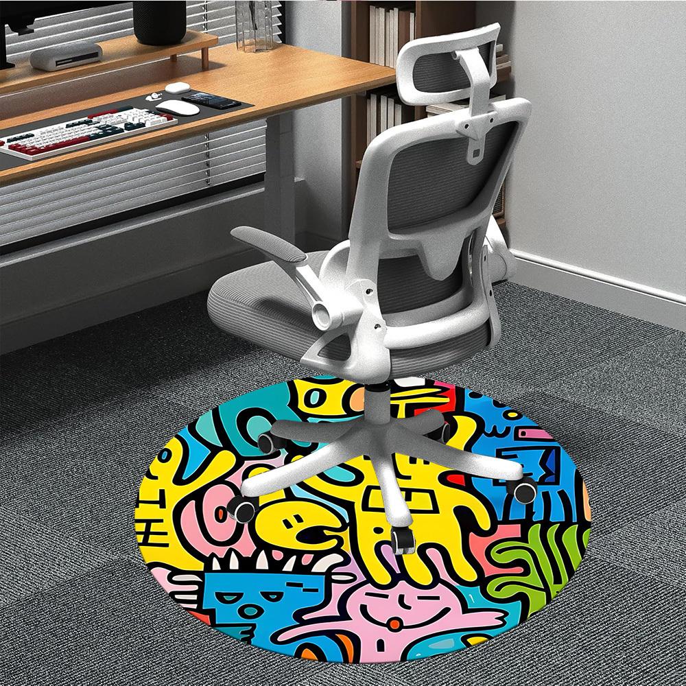 

1pc Graffiti Characters Office Round Area Rug, Indoor Mat Suitable For Office, Under Office Chairs Bedroom Living Room Home Decor, Room Deco 051 80cm by 80cm