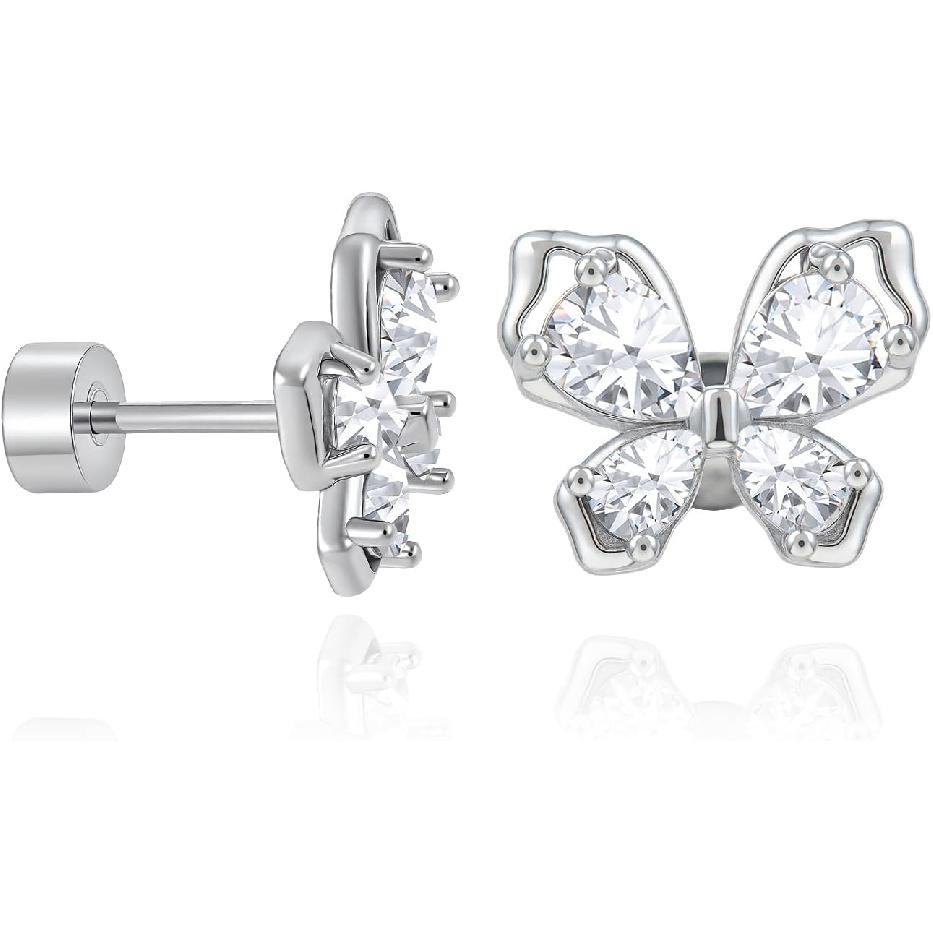 Cicy Bell Womens Flat Back Stud Earrings 18K Gold Plated Hypoallergenic | 316L G23 Surgical Titanium Steel, CZ Stud Jewelry, Tragus Helix Cartilage