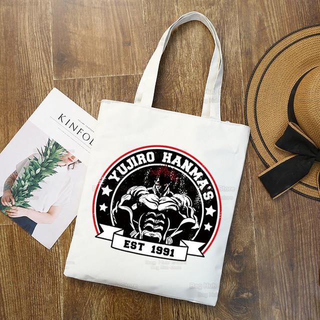 Yujiro Baki Hanma Canvas Shopping Shoulder Bag Eco Grappler Fighting Fighter Anime Handbag Tote Reusable Grocery Shopper Bags