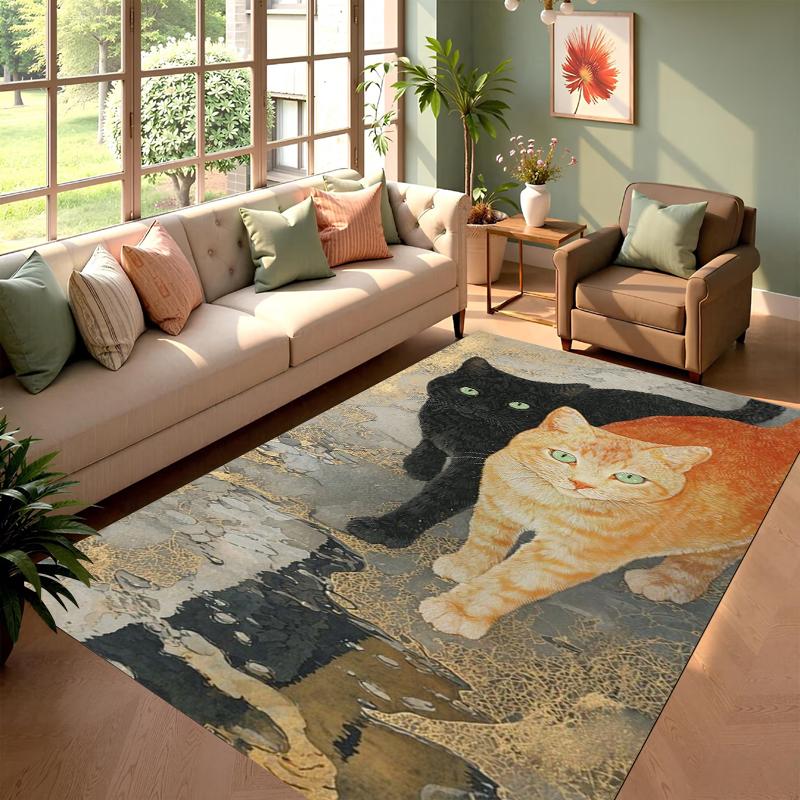 

Minimalist Black Cat Silhouette Rug Blue Botanical Print Non-slip Soft Durable Mat for Home Living Room Bedroom Decor 40X60cm