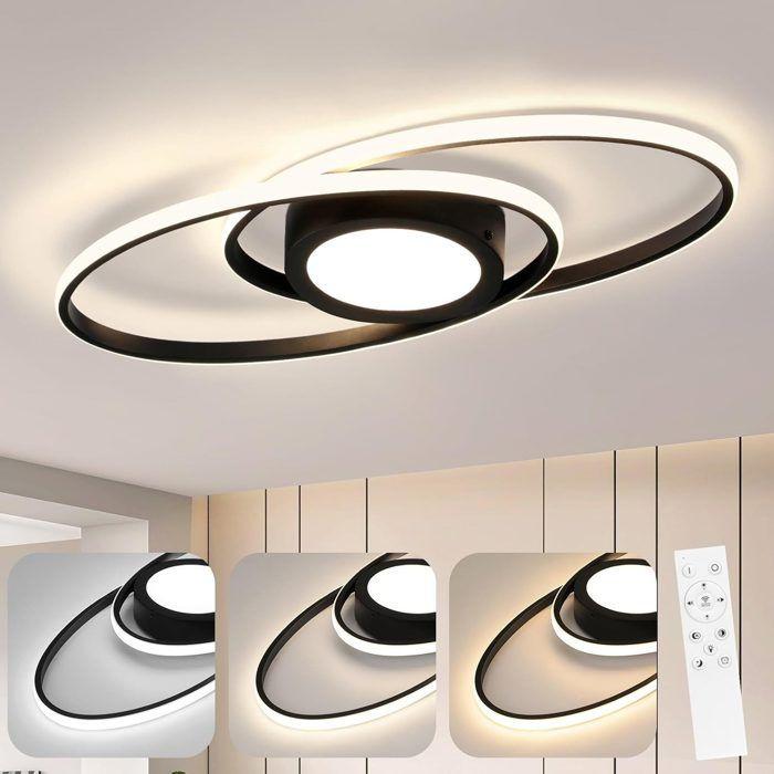 Plafonnier LED - NETTLIFE - Panneau 48W Plat - Dimmable télécommande - Blanc chaud 3000K - Métal noir 57cm