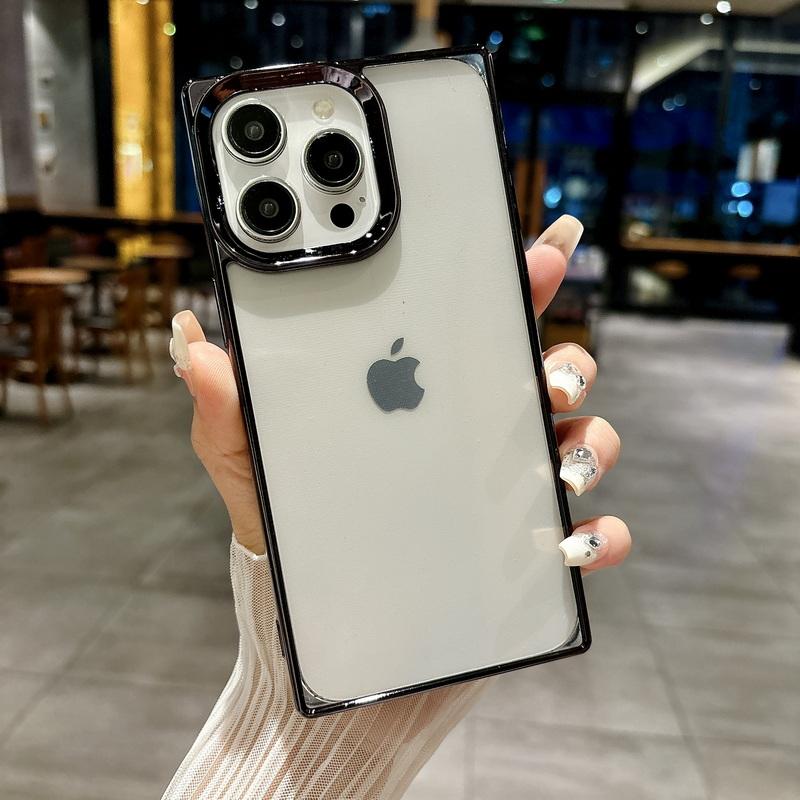 

Чехол для телефона с сплошной цветной рамкой и квадратным узором для iPhone 16 Pro Max 15 Pro 14 13 12 11, ударопрочный прозрачный мягкий бампер из ТПУ iPhone 14 Pro Max чёрный