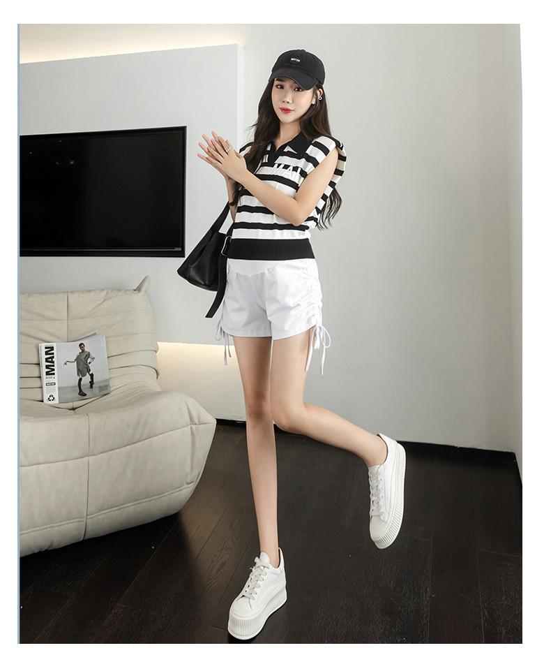 Summer Maternity Drawstring Pleated Sports Shorts - Slimming & Versatile