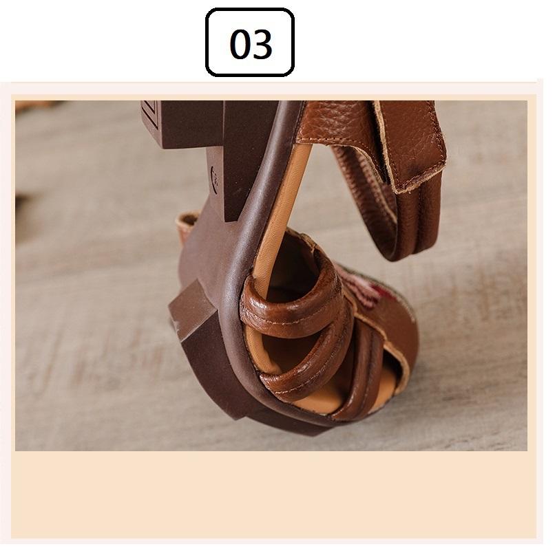 Mode Neue Sandalen mit mittlerem Absatz Frau Sommer Echtleder Schuhe für Frauen bestickte florale Sandale Retro Schuhe mit Absatz Klettverschluss Pumps