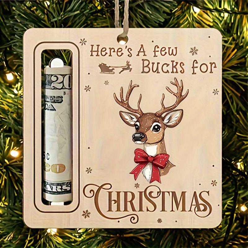 4pcs Christmas Gift Money Holder Ornament - Wooden Festive Tree Accessory with Santa, Reindeer Design, Christmas Party Ornaments