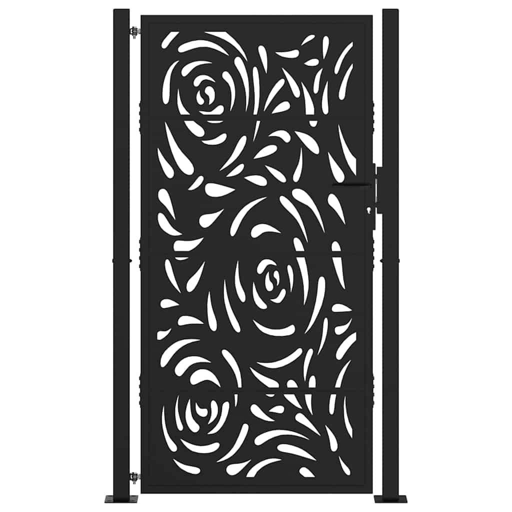 Black Garden Gate 105X180 Cm Steel Flame Pattern
