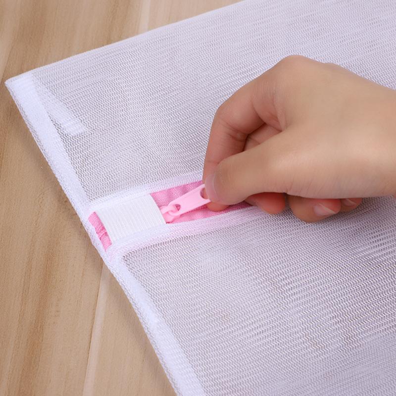 3 Piezas/Set Bolsa de Lavandería de Malla Red Gruesa con Cremallera Bolsas para Lavar Ropa Sucia Lencería Limpieza Organizador Bolsa Lavadora