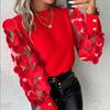 Women's Fashion Casual Spring Fall Solid Color Print Long Sleeve O-Neck Blouses & Shirts Pullovers EMA