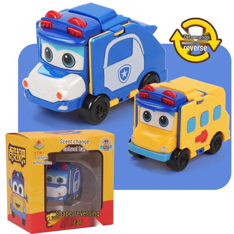 Twisty Bus Toy: Double-Sided Reversible Transforming Robot Car Set for Kids