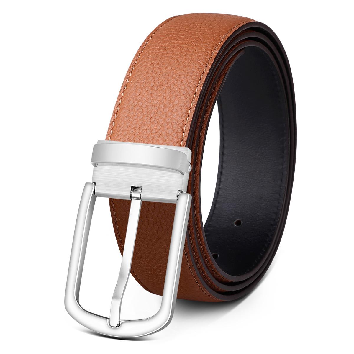

Мужской ремень из кожи высшего качества с пряжкой-штифтом из нержавеющей стали - Повседневный минималистичный дизайн, Двусторонний 110 cm