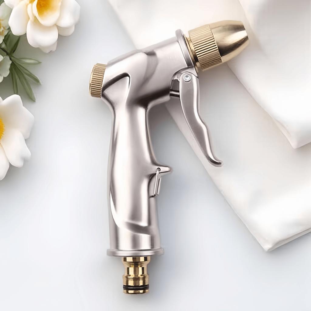 Heavy-Duty Metal Garden Hose Nozzle, 4 Spray Patterns, High-Pressure Gun for Watering, Car Wash, Yard Cleaning, Pet Bathing