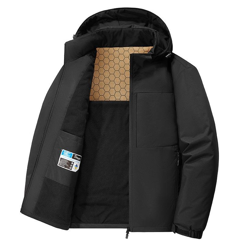 

Men s Winter Casual Fashion Jacket - Fleece-Lined, Warm, Windproof & Waterproof, with Detachable Hood and Zipper XXXXL чорний