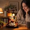 Reading Book Resin Night Light Figurine for Halloween Christmas Tabletop Decor with and Tree
