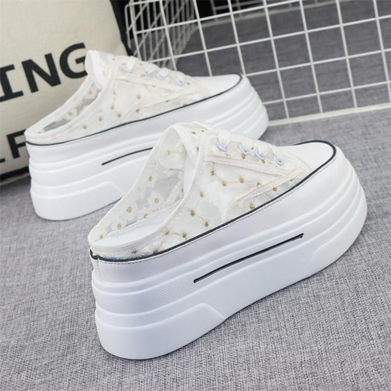 Fashion 8CM Breathable Sneakers Slippers Slides Platform Wedge Ladies Women Sandals Summer Fashion Comfy Sandals Slippers Female Shoes