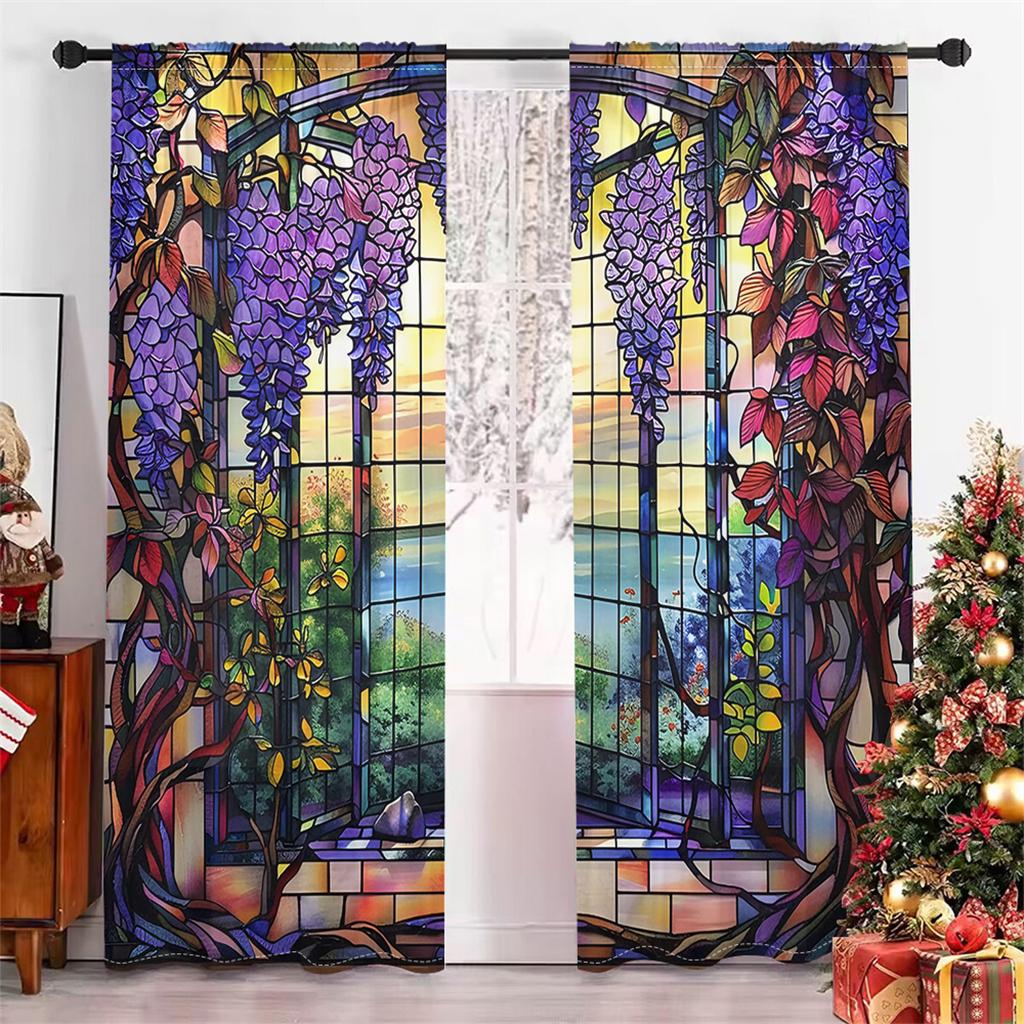 

Романтическая абстрактная штора с цветком глицинии из двух частей, красная, зеленая, синяя, цвет бокала для вина, декоративная штора для гостиной, спальни 50W130H(CM)X2PCS&Rod Pocket