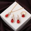 Red Rhinestone Waterdrop Jewelry Set for Women Classic Fashion Earrings Necklace Ring Crystal Bridal Birthday Girl Gift Wedding