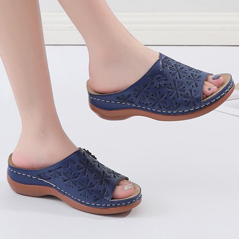 Papuci cu platformă Lucyever Vintage Flower pentru femei 2024 Vară Sandale cu pană cu degete deschise Femeie Confortabil Mărimi mari Pantofi casual 35-43